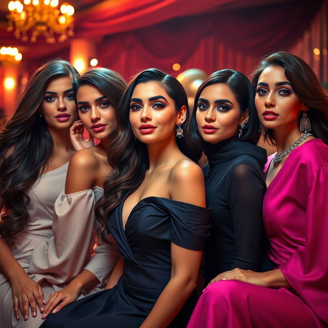 A group of elegantly posed Arab women in an artistic and tasteful manner, celebrating beauty and femininity