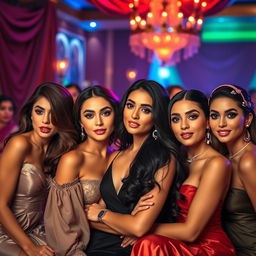 A group of elegantly posed Arab women in an artistic and tasteful manner, celebrating beauty and femininity