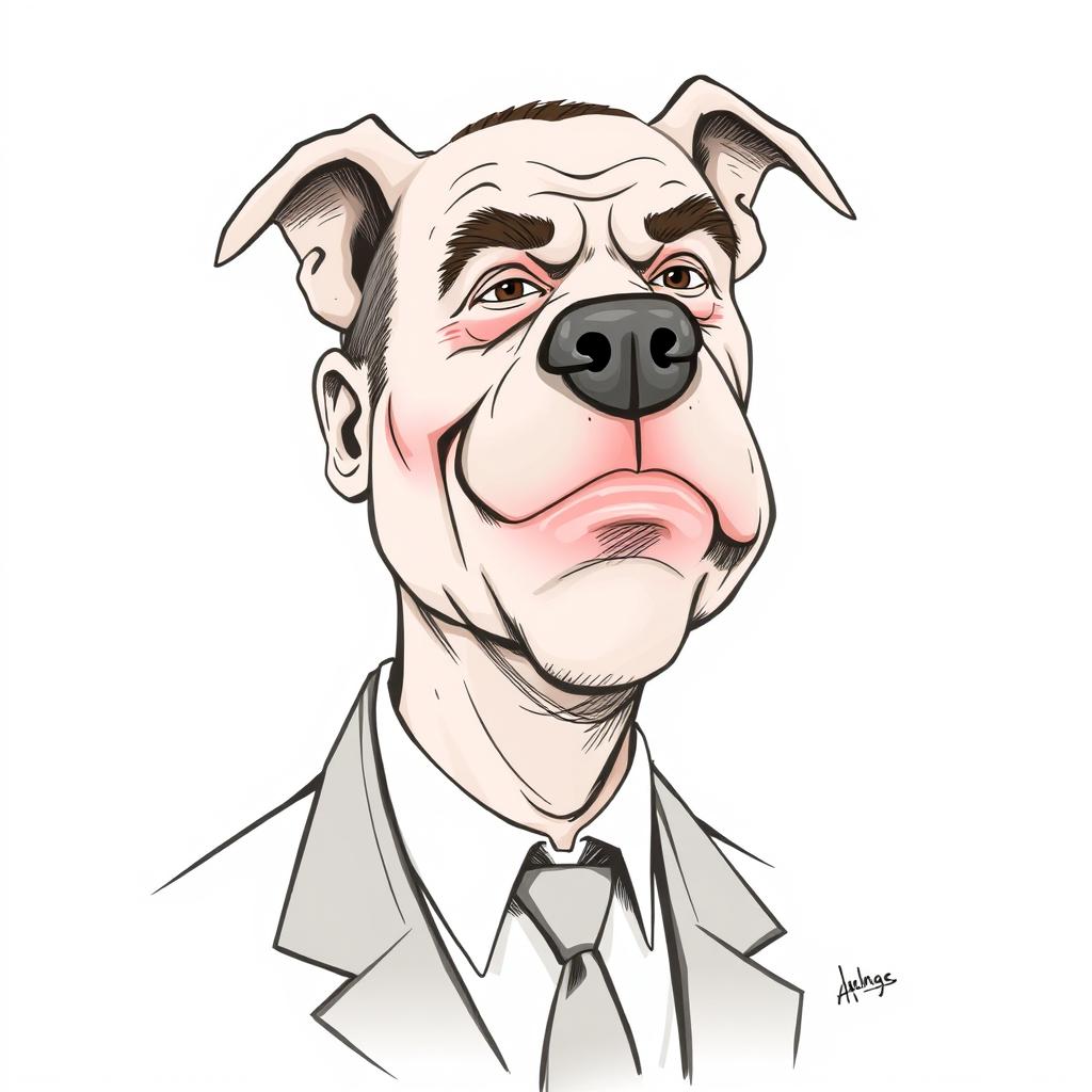 A creative and humorous caricature that combines Erdogan's face with that of a pit bull dog, depicted in an exaggerated and whimsical style