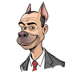 A creative and humorous caricature that combines Erdogan's face with that of a pit bull dog, depicted in an exaggerated and whimsical style