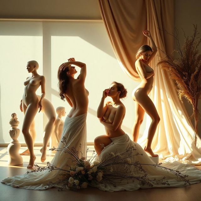 A serene and artistic portrayal of women celebrating the beauty of the human form