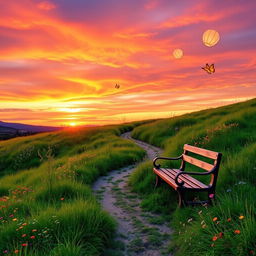 A visually striking and elegant display image for a personal blog website, featuring a beautiful, serene landscape at sunset