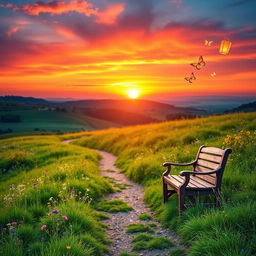 A visually striking and elegant display image for a personal blog website, featuring a beautiful, serene landscape at sunset