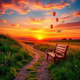 A visually striking and elegant display image for a personal blog website, featuring a beautiful, serene landscape at sunset