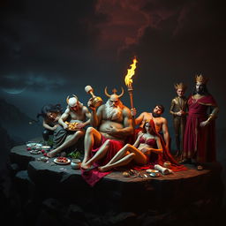 An imaginative and visually striking interpretation of the seven deadly sins, each represented by a unique character or symbol
