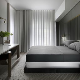 Modern interior of a bedroom with a monochrome theme