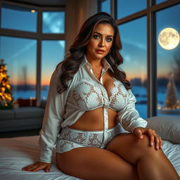 Full-body image of a curvy, mature MILF woman, aged 45, embodying beauty and sexiness