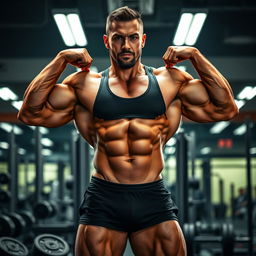 A powerful bodybuilder showcasing his impressive physique in a dynamic pose