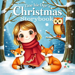 A Christmas storybook cover featuring a little girl with half brown and half blonde hair, dressed in a bright red outfit
