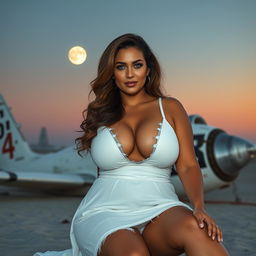 Full-body image of a curvy, mature MILF woman, aged 45, radiating beauty and sexiness