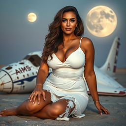 Full-body image of a curvy, mature MILF woman, aged 45, radiating beauty and sexiness