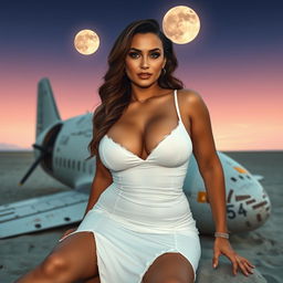 Full-body image of a curvy, mature MILF woman, aged 45, radiating beauty and sexiness
