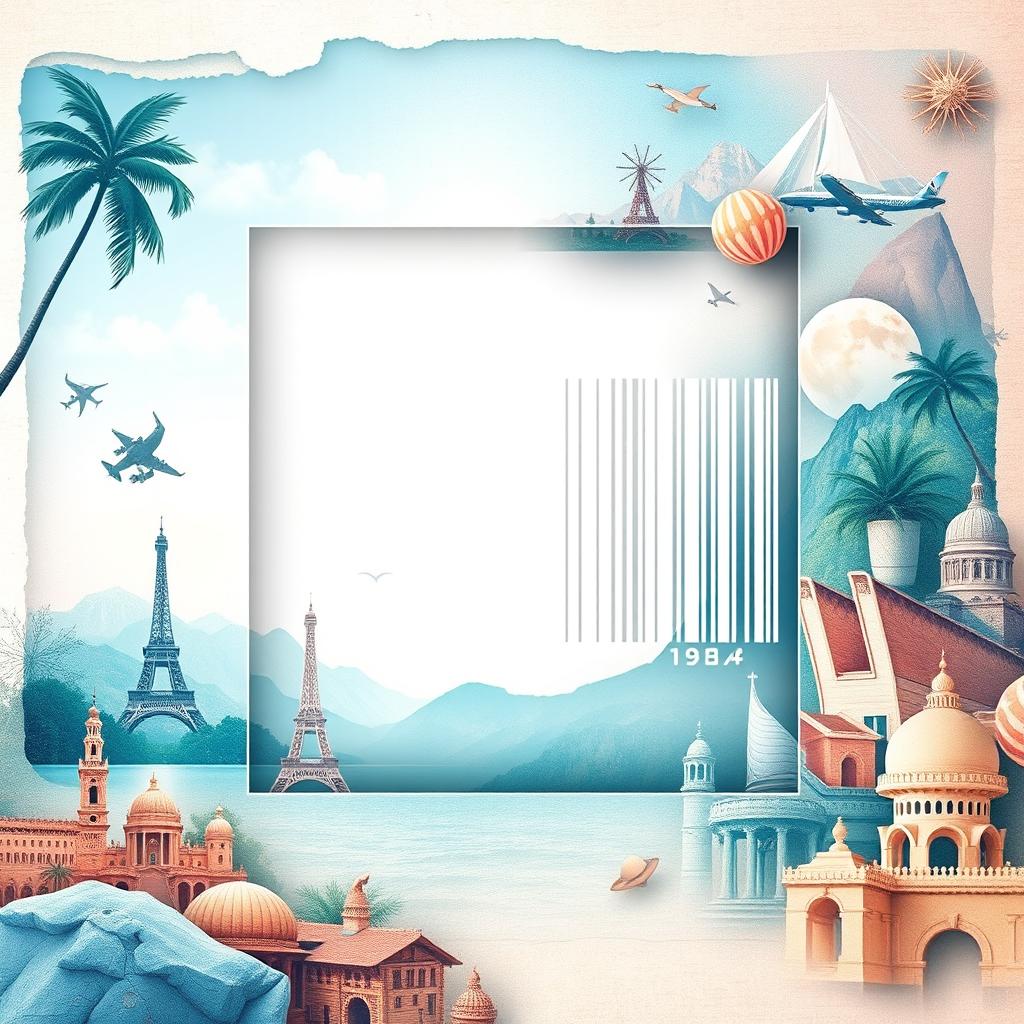 A visually appealing background design for a travel and tourism company, incorporated within a square frame