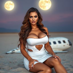 Full-body image of a curvy, mature MILF woman, aged 45, radiating beauty and sexiness