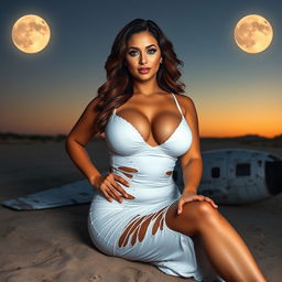 Full-body image of a curvy, mature MILF woman, aged 45, radiating beauty and sexiness