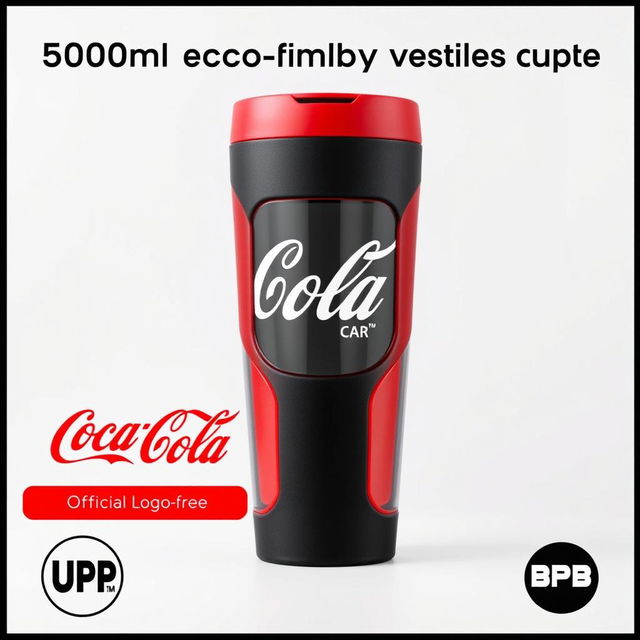 A 500ml eco-friendly reusable cup, designed to be BPA-free, personalized with the official logos of Coca Cola and UPB