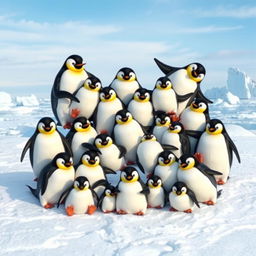 A creatively designed swastika formed by a group of playful, adorable penguins