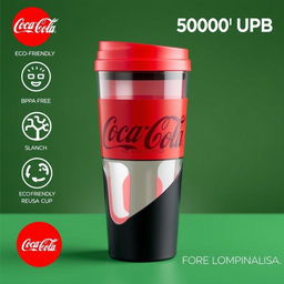 A beautiful, eco-friendly 500ml reusable cup that is BPA-free, designed with the official logos of Coca Cola and UPB