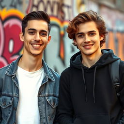 Two young men standing side by side, both looking directly at the camera with confident smiles