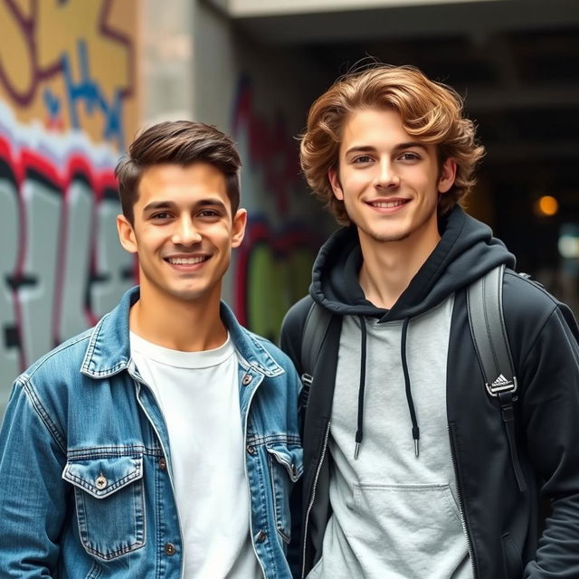 Two young men standing side by side, both looking directly at the camera with confident smiles