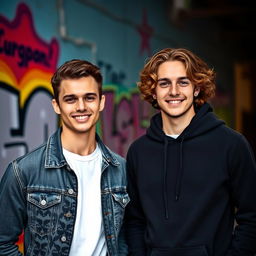Two young men standing side by side, both looking directly at the camera with confident smiles
