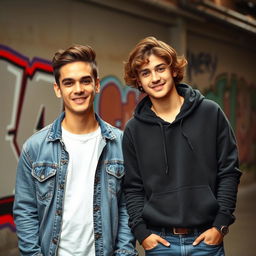 Two young men standing side by side, both looking directly at the camera with confident smiles