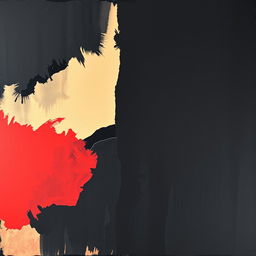An artwork created with dark, rich black acrylic colors as the primary foundation, featuring overlapping layers of beige and vibrant red hues