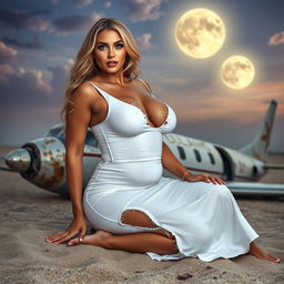 Full-body image of a curvy, mature MILF woman, aged 45, exuding beauty and sexiness