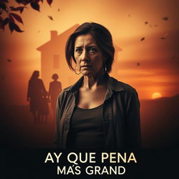 A dramatic movie poster for a film titled "Ay Que Pena Más Grande"