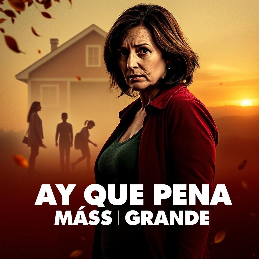 A dramatic movie poster for a film titled "Ay Que Pena Más Grande"