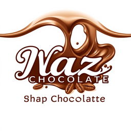 A logo design featuring melted chocolate that elegantly incorporates the shop name "Naz Chocolate" in an artistic font