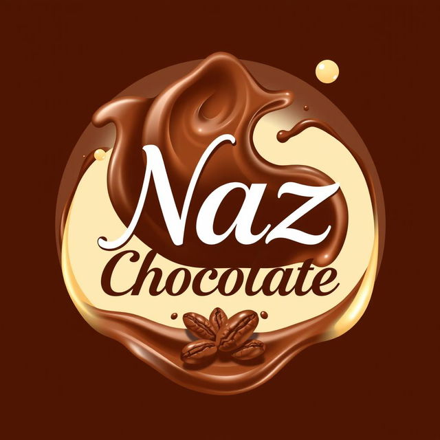 A logo design featuring melted chocolate that elegantly incorporates the shop name "Naz Chocolate" in an artistic font