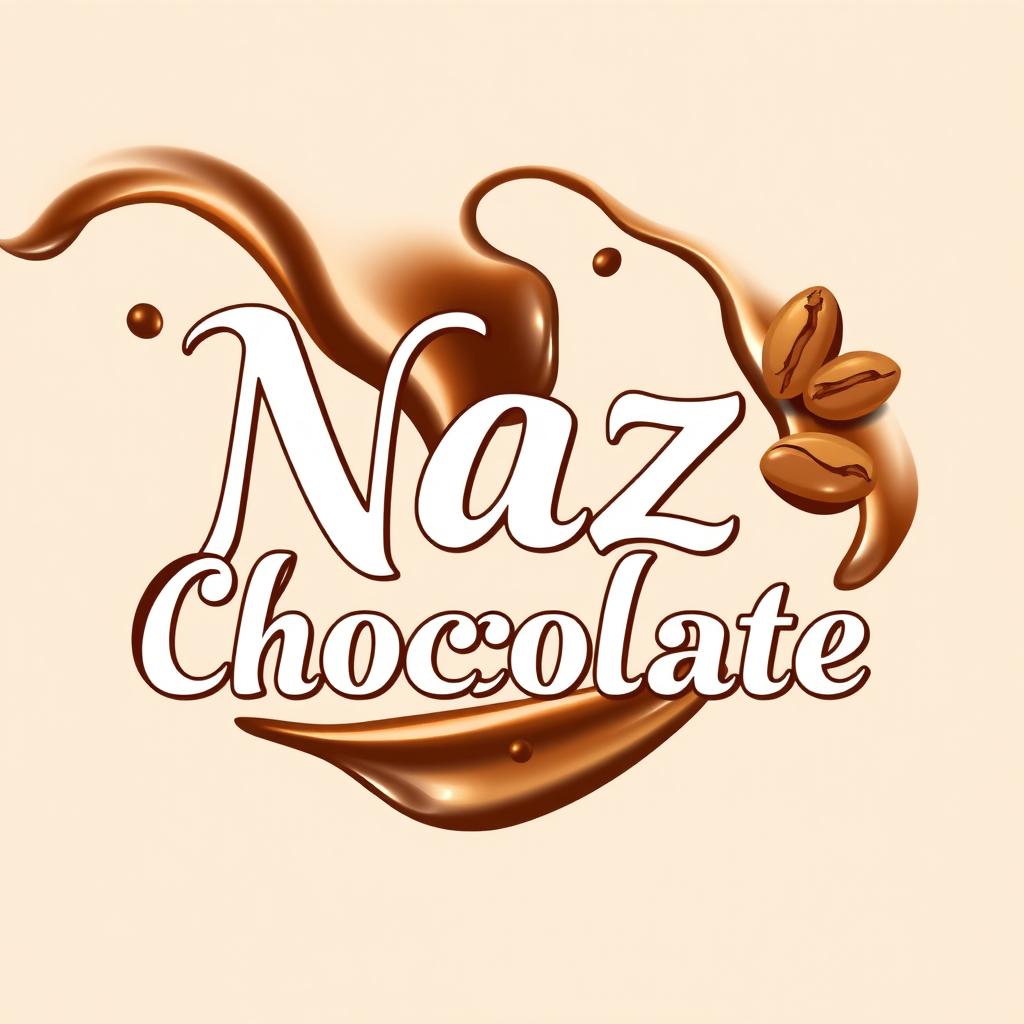 A logo design featuring melted chocolate that elegantly incorporates the shop name "Naz Chocolate" in an artistic font