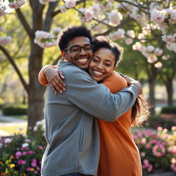 A warm and heartfelt scene depicting two people embracing each other in a loving hug