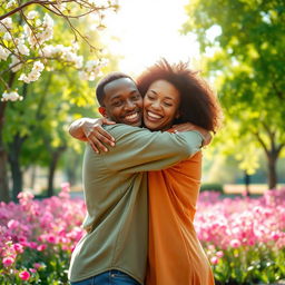 A warm and heartfelt scene depicting two people embracing each other in a loving hug