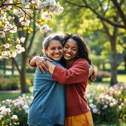 A warm and heartfelt scene depicting two people embracing each other in a loving hug