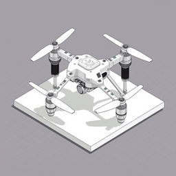 An isometric paper drawing of a drone landing gear design featuring a robust and sleek structure