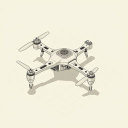 An isometric paper drawing of a drone landing gear design featuring a robust and sleek structure