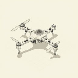 An isometric paper drawing of a drone landing gear design featuring a robust and sleek structure