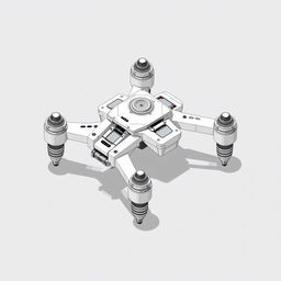 An isometric paper drawing of a drone landing gear design featuring a robust and sleek structure