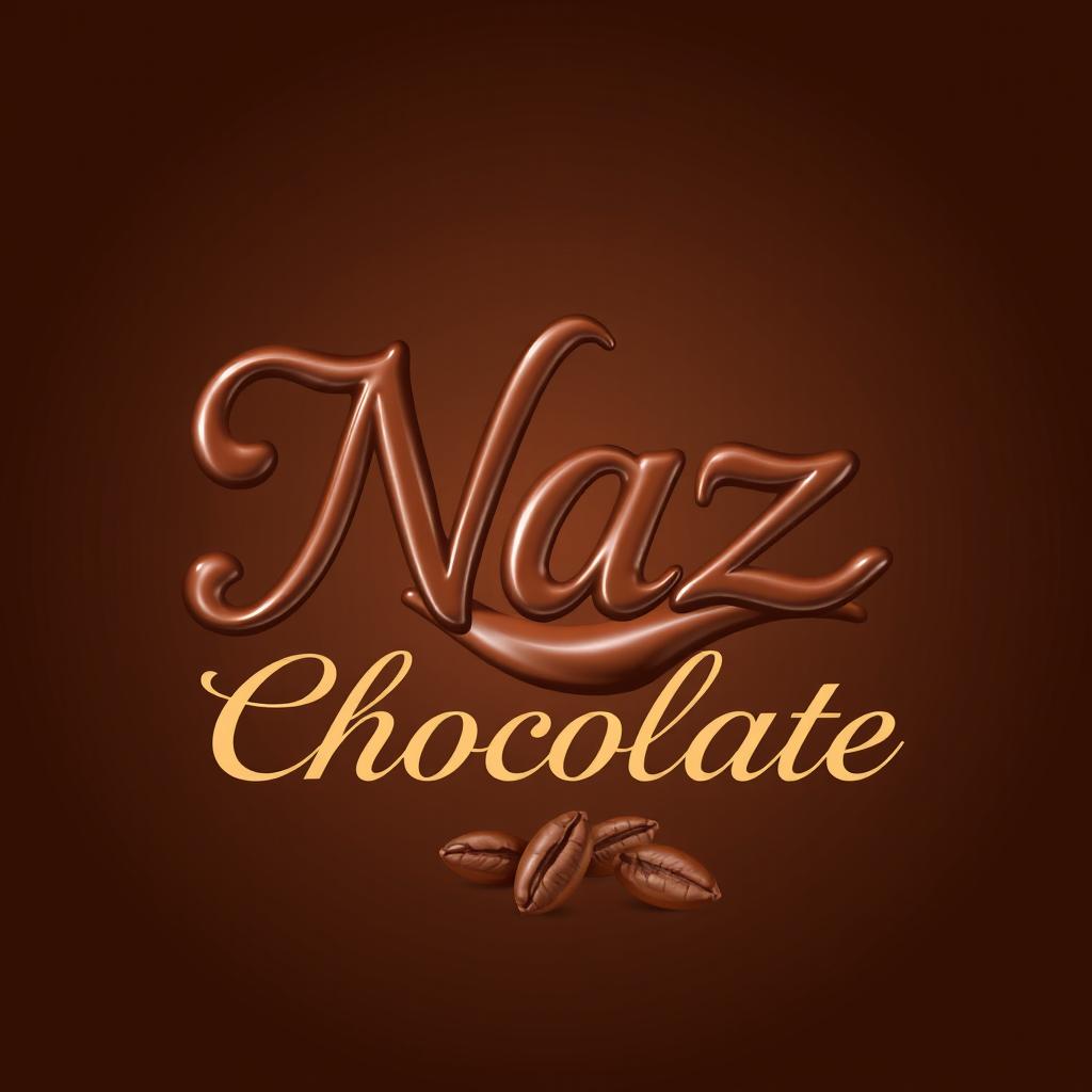 A beautiful, elegant logo for a handmade chocolate shop named 'Naz Chocolate'