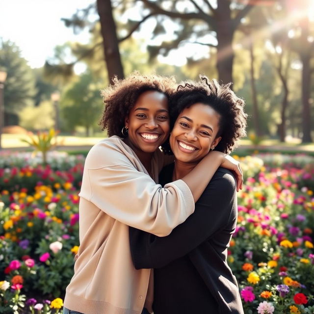 A touching scene of two people hugging each other tightly, exuding warmth and affection