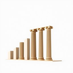 A minimalist and professional image depicting a bar chart styled with the historical columns of the Bran Temple in Marib, showcasing varying heights to represent data in a statistical graph format