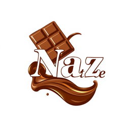 A beautiful and elegant logo for 'Naz Chocolate', featuring a stylized chocolate bar and a rich, flowing melted chocolate design