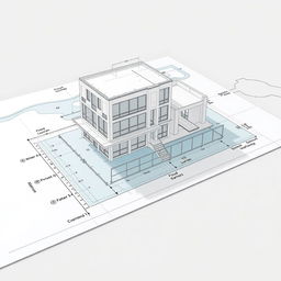 A realistic architectural plan of a building design showcasing multiple flood levels