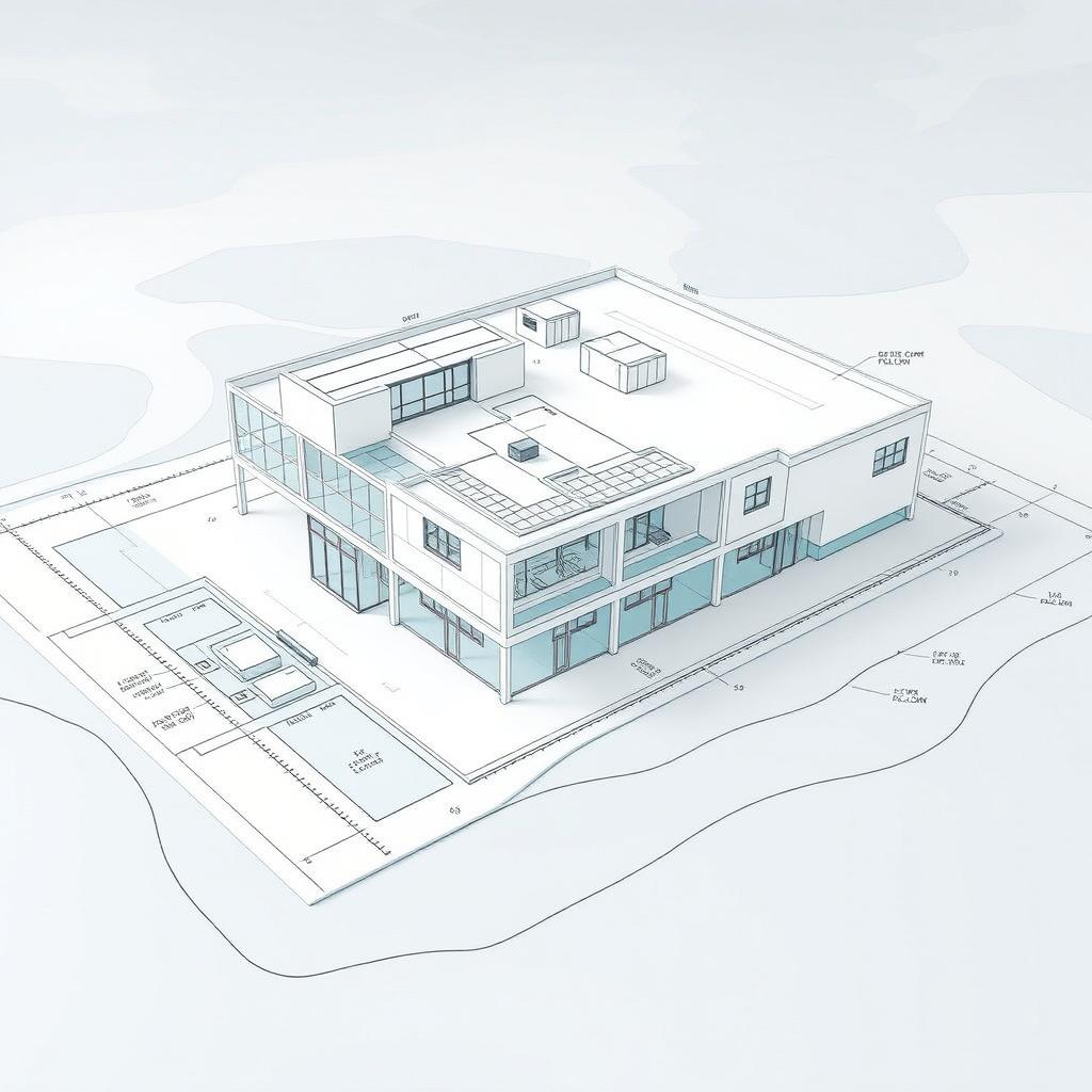 A realistic architectural plan of a building design showcasing multiple flood levels