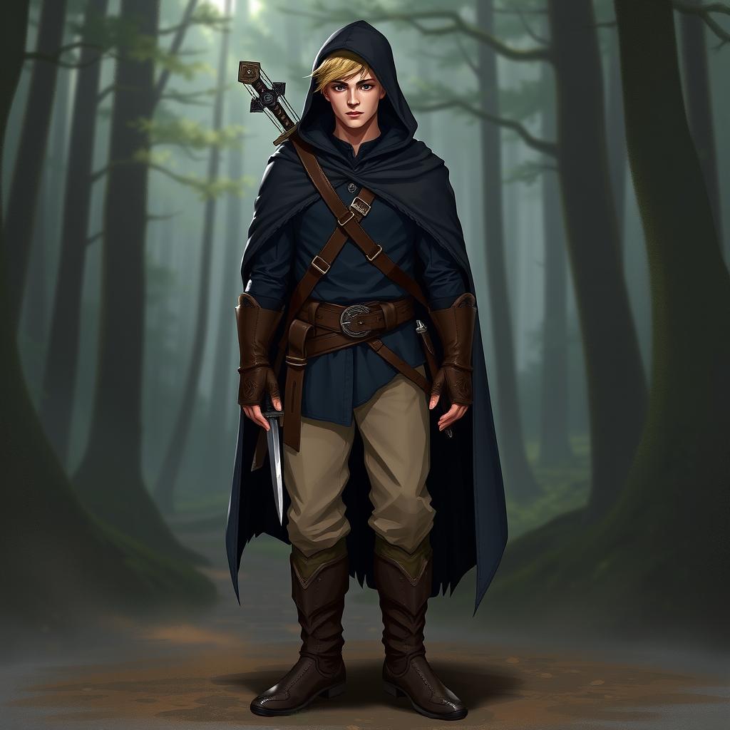 A human male character named Droker, 23 years old, almost 24, dressed as a Ranger