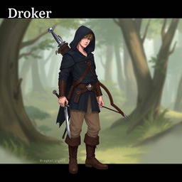 A human male character named Droker, 23 years old, almost 24, dressed as a Ranger