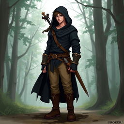 A human male character named Droker, 23 years old, almost 24, dressed as a Ranger