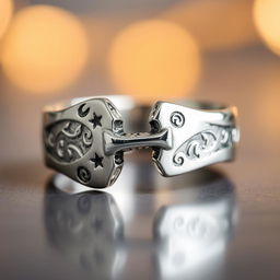 A beautifully designed silver ring featuring a broken cross motif, showcasing intricate detailing and a polished finish